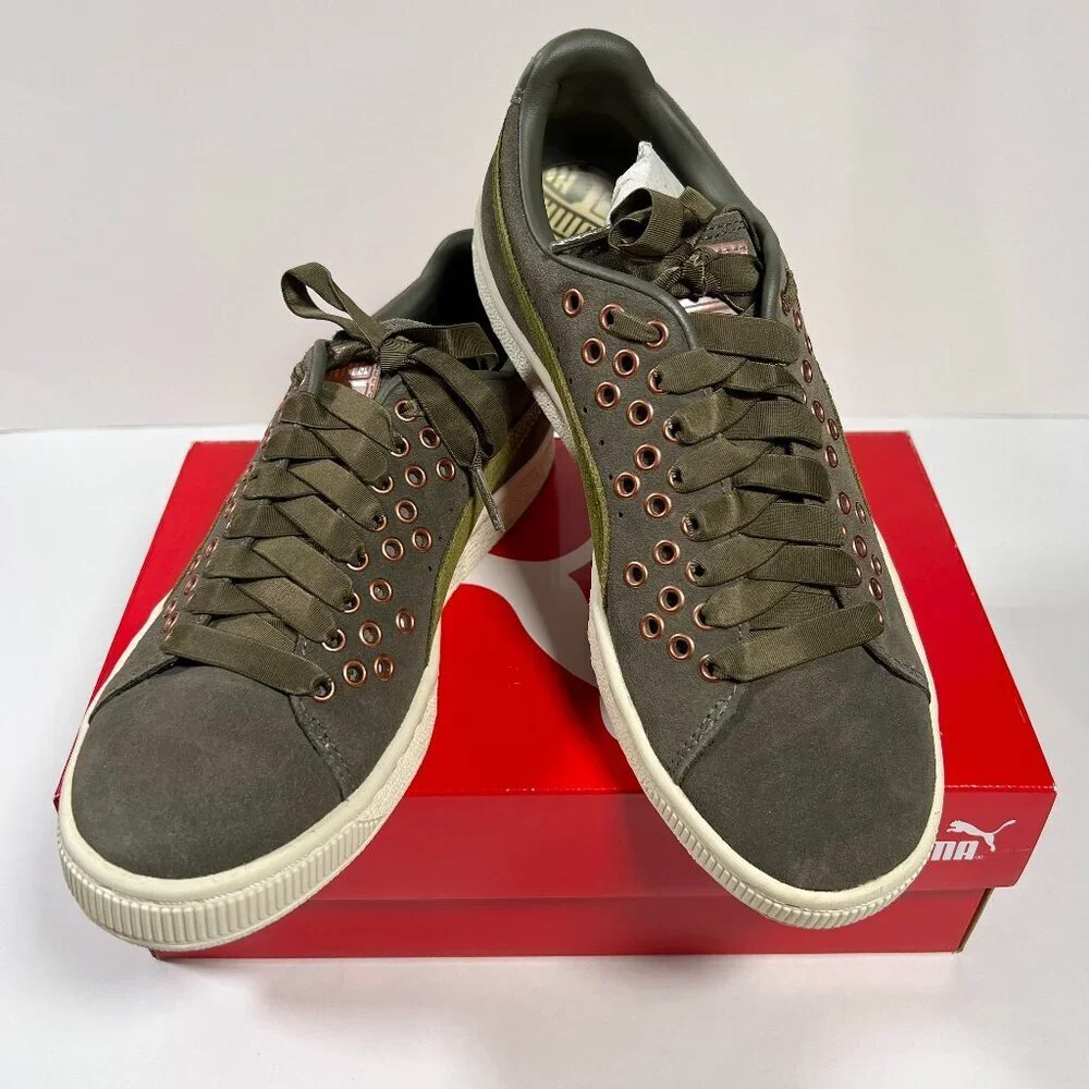 Puma Women's Size 7.5 Suede XL Lace VR Sneakers Green Olive Night Avocado Rivets